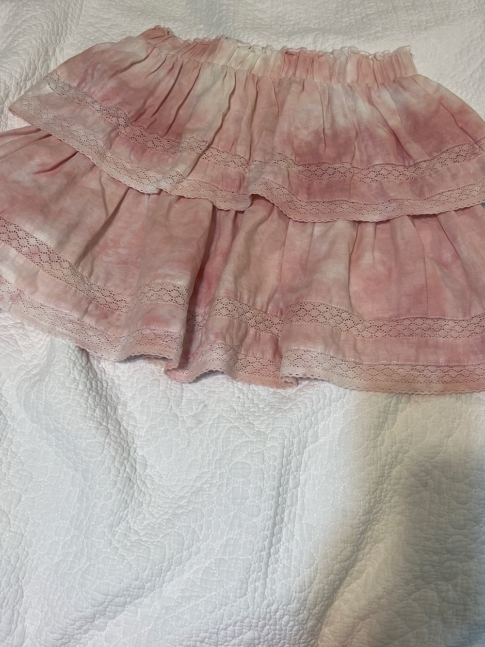 Chelsea & Violet Pink Tiered Lace-Trim Mini Skirt